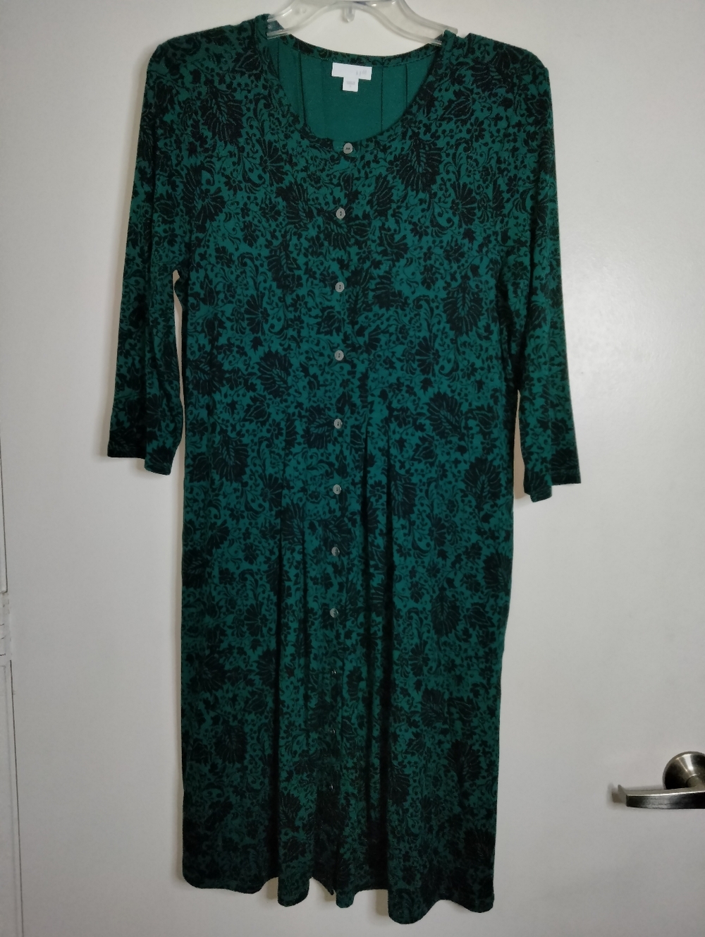 J. Jill (Size S) Green & Black Floral Pattern Slip Pockets Button-Front LS Dress